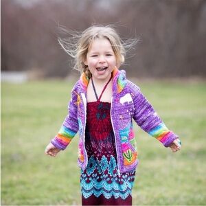 Mexicali Blues Knit Toddler Sweater Hooded Bright Rainbow Color Animal Fun 2T